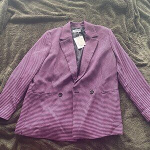 Mango XL Women's Pink Houndstooth wool-blend Blazer